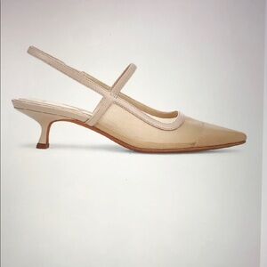 VINCE Venice Women’s Leather and Mesh Slingback Kitten Heel Sz 7.5 Birch Sand